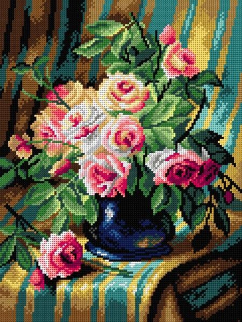 Needlepoint canvas for halfstitch without yarn after Frans Mortelmans -  Still Life with Pink Roses 2899J - Printed Tapestry Canvas